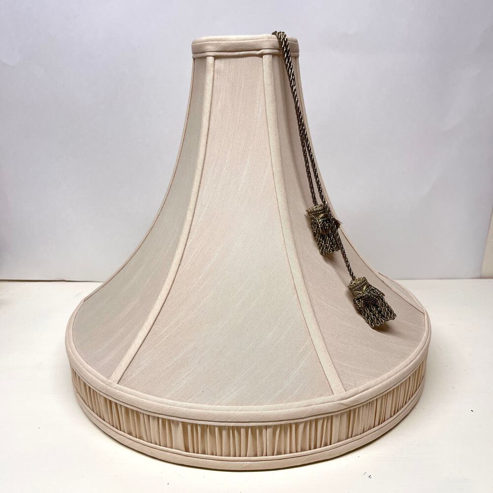 Vintage Beige Fabric Bell Lampshade Pleating Detail with Tassel
